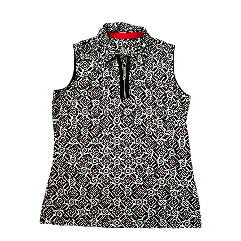 TAIL Sleeveless Quarter Zip Golf Top M(8-10), Black, White and Red pattern